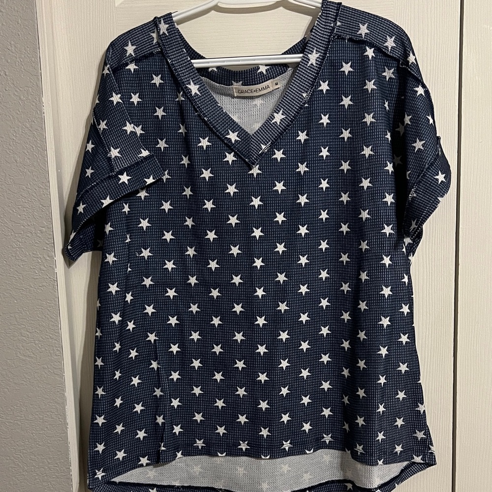 Navy Star V-Neck Short Sleeve Tee